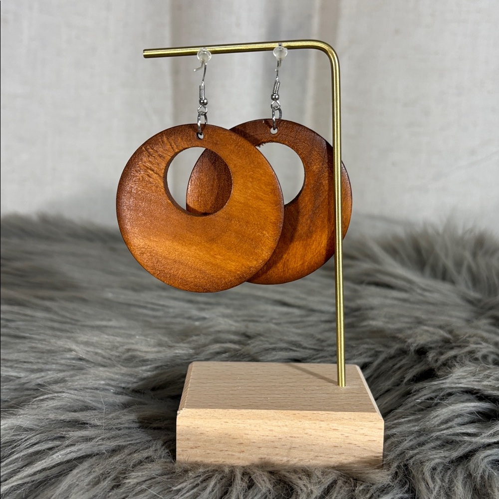 Floral Wooden Hoop Earrings - Picture 3 of 5